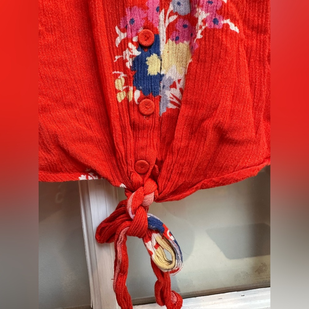 ModCloth Cropped Breezy Tendency Top Red Orange Floral Front Tie Plus Size 4X - Picture 7 of 15